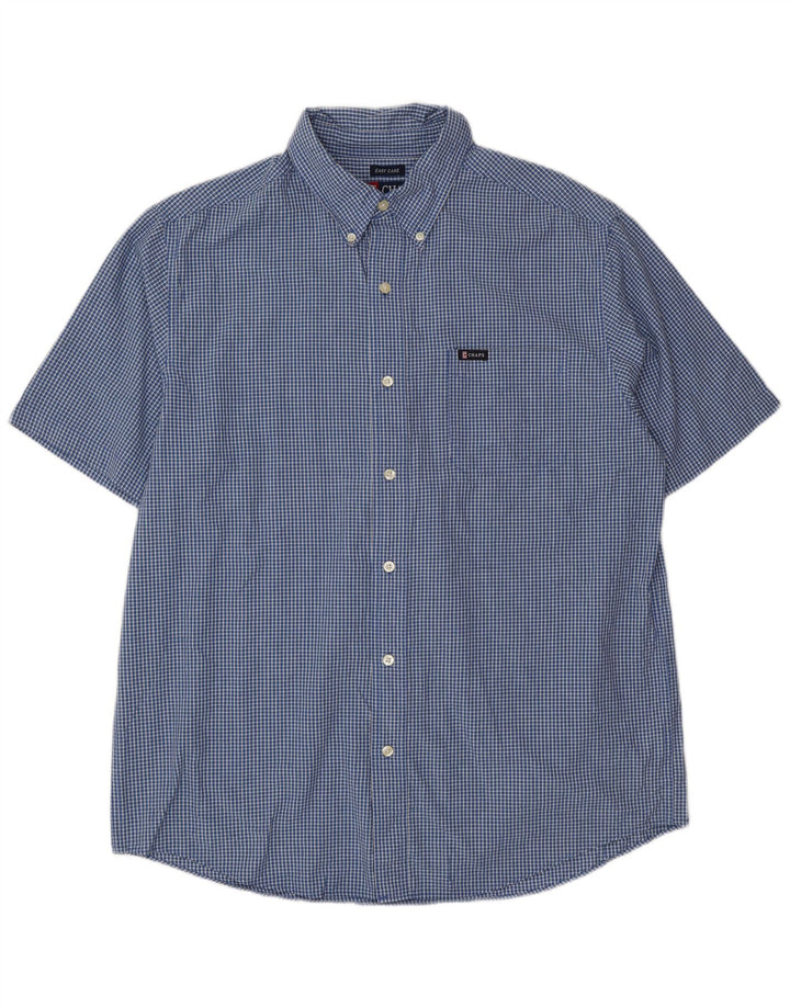Chaps Chemise à manches courtes pour homme en coton à carreaux bleus