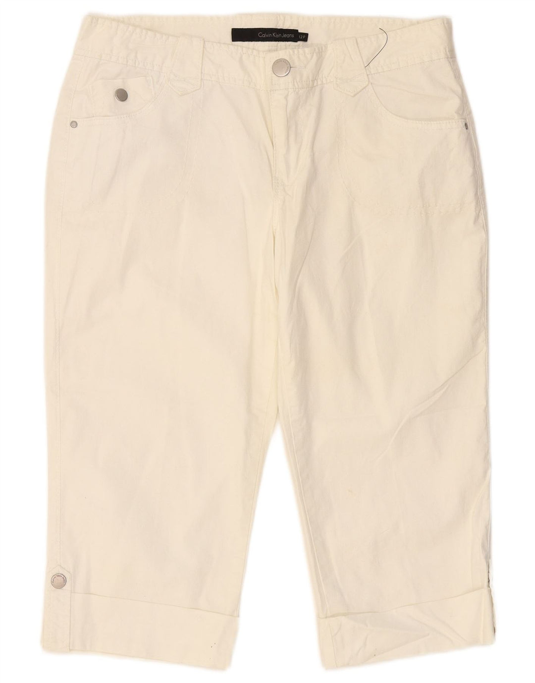 CALVIN KLEIN Pantalon Capri Slim pour Femme US 12 Large W34 L19 Blanc Cassé