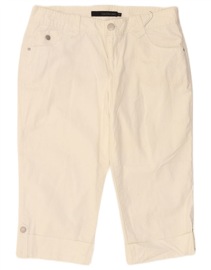 CALVIN KLEIN Pantalon Capri Slim pour Femme US 12 Large W34 L19 Blanc Cassé
