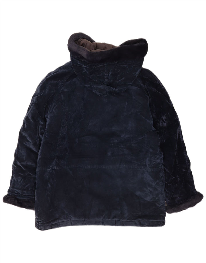 vintage Femme Coupe-vent à capuche Manteau UK 14 Bleu Marine Moyen