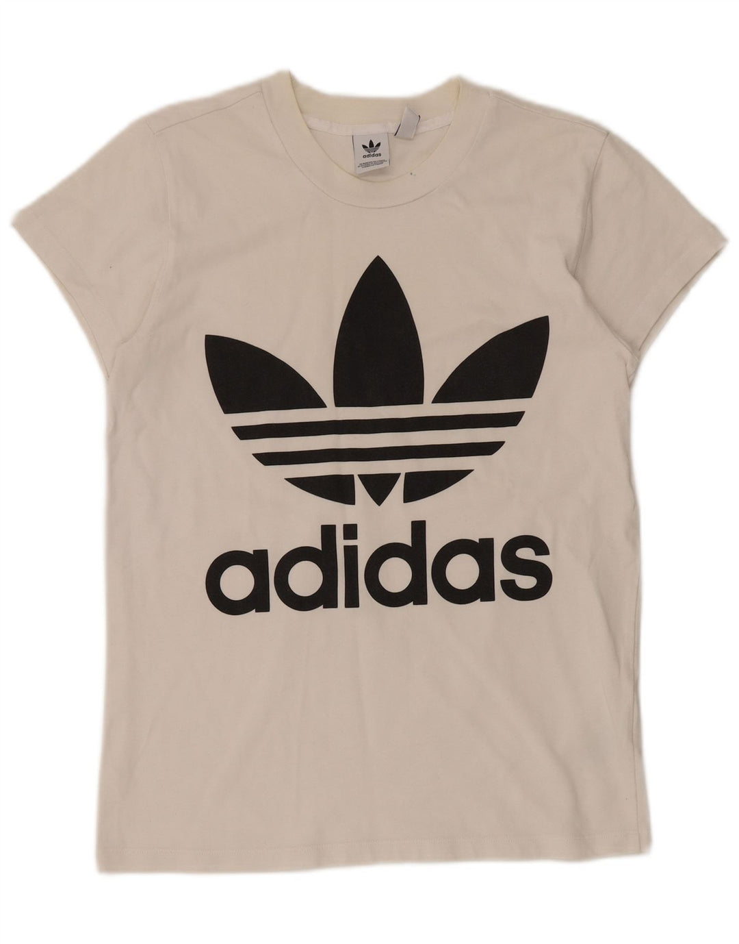 ADIDAS T-shirt graphique surdimensionné pour femme UK 2 2XS Coton blanc
