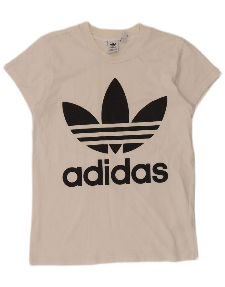ADIDAS T-shirt graphique surdimensionné pour femme UK 2 2XS Coton blanc