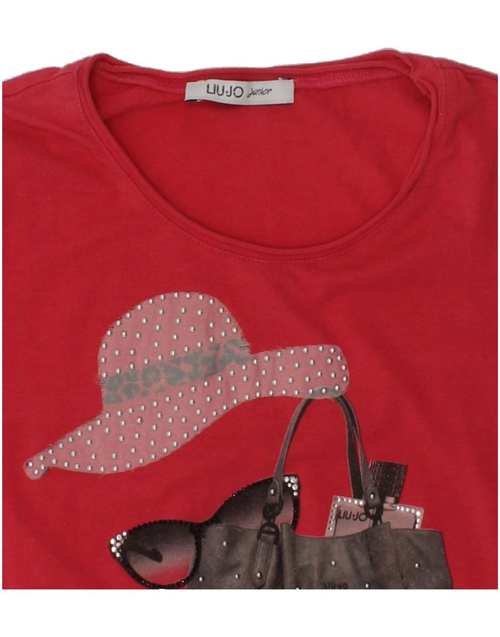 LIU JO JUNIOR Girls Graphic T-Shirt Top 7-8 Years Red Modal | Vintage Liu Jo junior | Thrift | Second-Hand Liu Jo junior | Used Clothing | Messina Hembry 