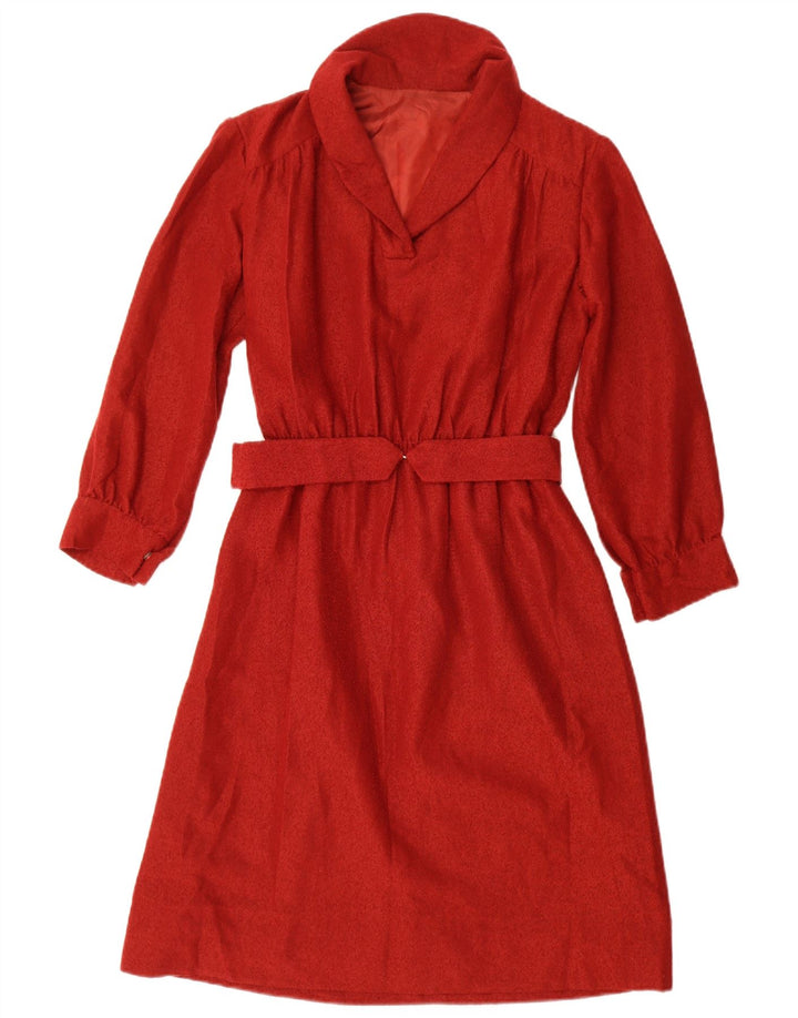 vintage Femme Manches Longues Robe A-Line UK 12 Rouge Moyen