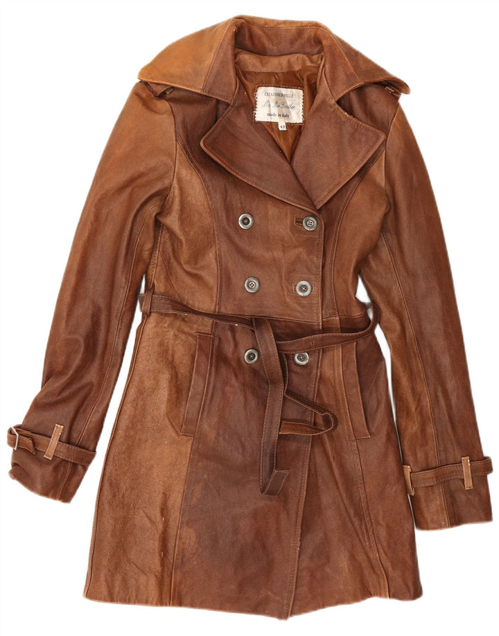 Manteau en cuir double boutonnage vintage pour femme IT 42 Cuir marron moyen