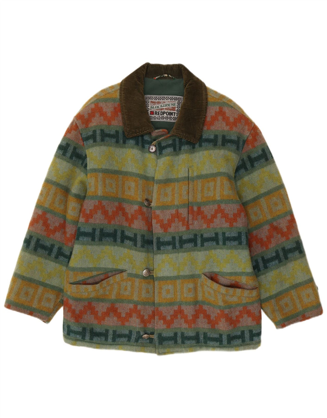 Redpoint Manteau Coupe-Vent Homme IT 48 Vert Moyen Géométrique Laine Aztèque