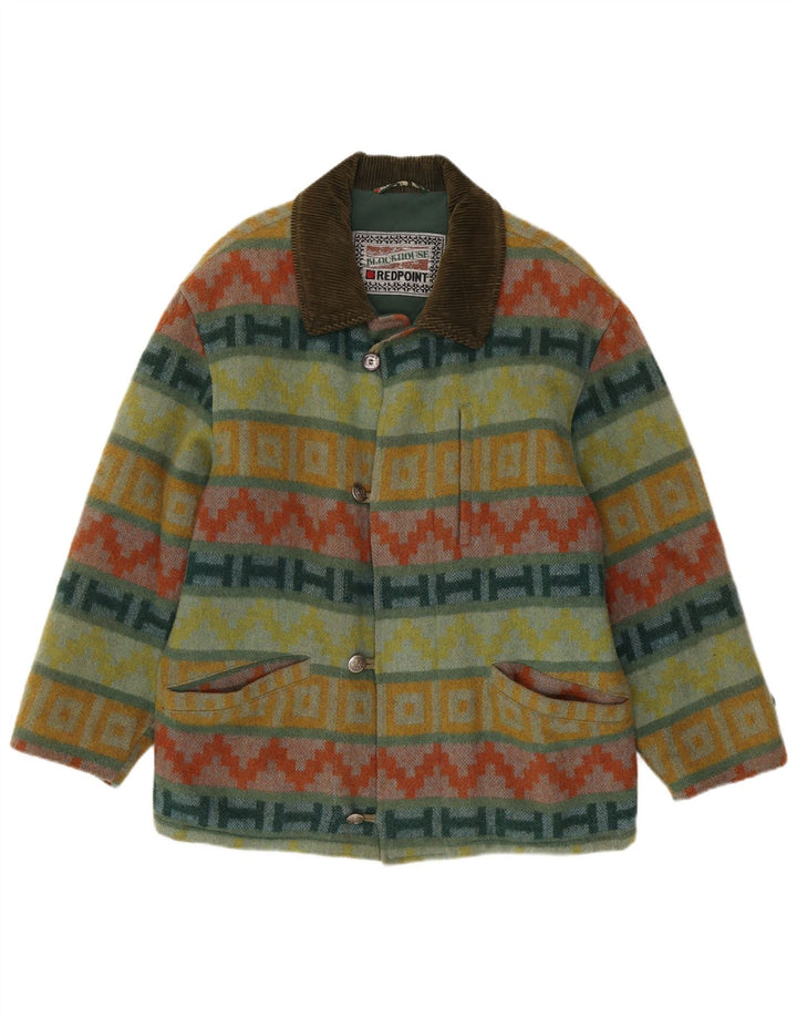 Redpoint Manteau Coupe-Vent Homme IT 48 Vert Moyen Géométrique Laine Aztèque