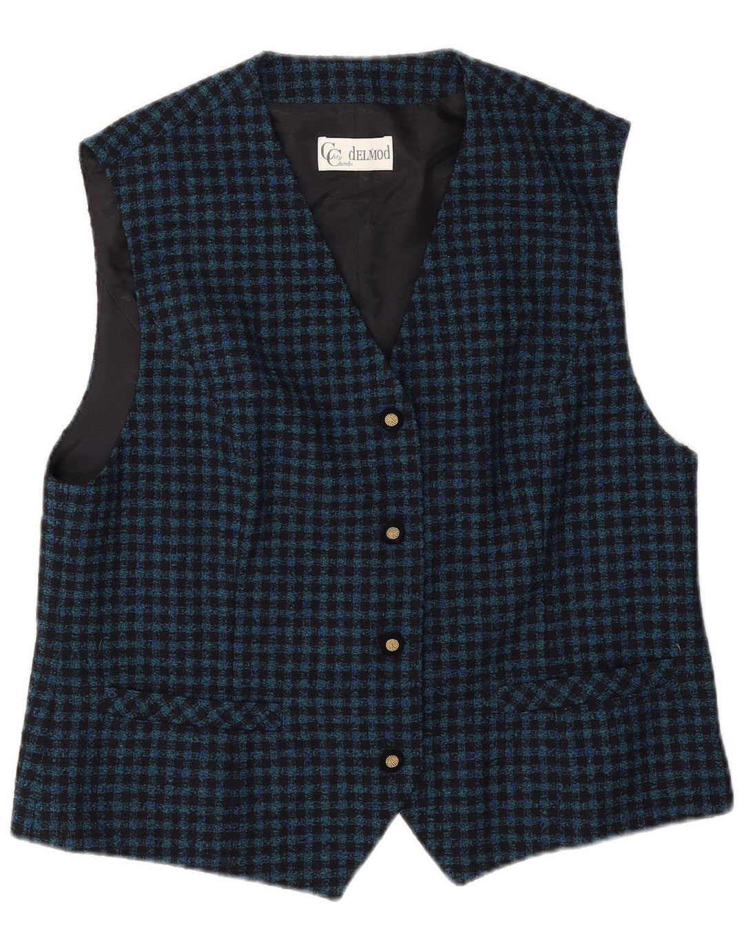 Delmod Gilet Femme EU 44 XL Bleu Marine Vichy Laine Vierge