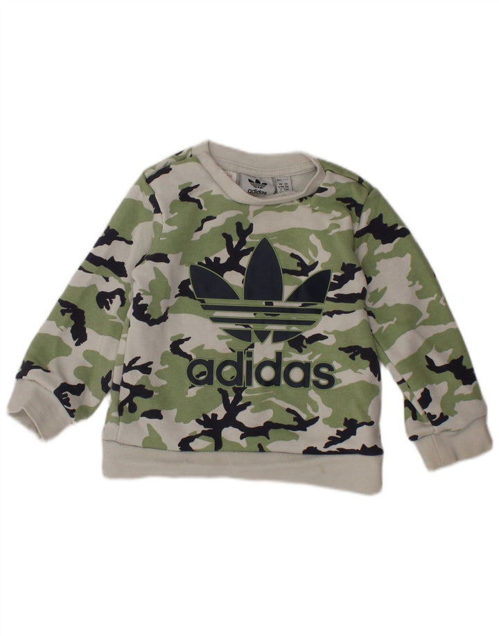 ADIDAS Baby Boys Graphic Sweatshirt Jumper 6-9 Months Green Camouflage