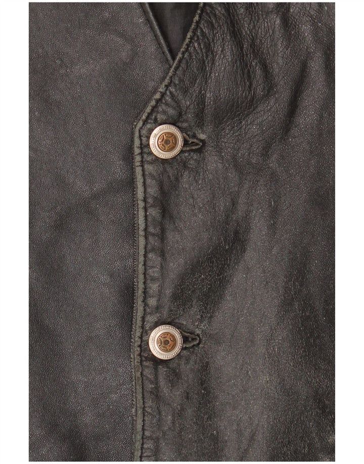 VINTAGE Gilet en cuir homme IT 52 Grand cuir noir