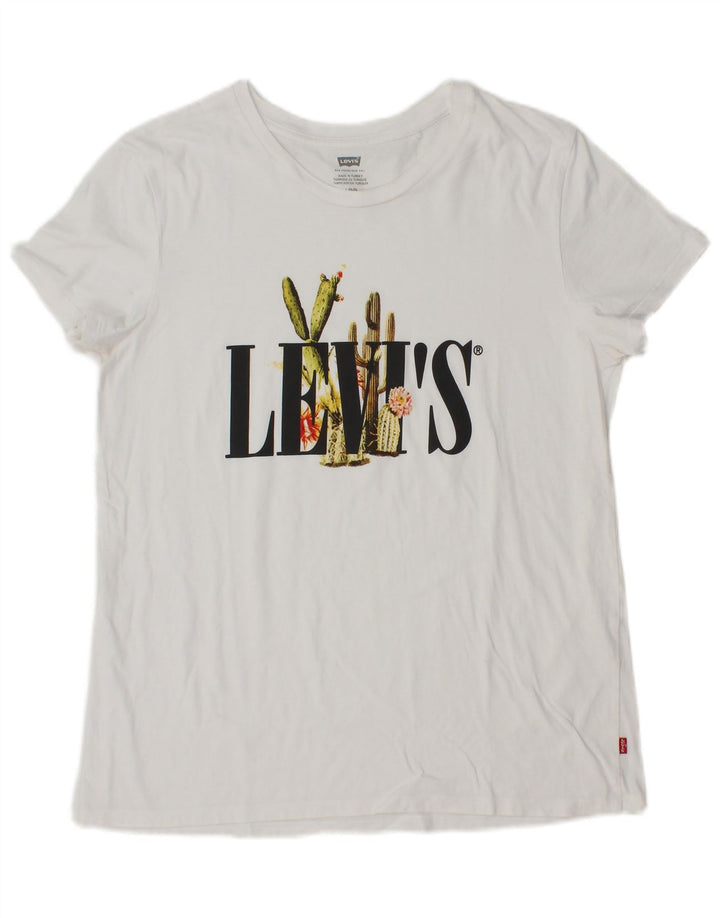 LEVI'S T-shirt graphique pour femme UK 14 Large Blanc