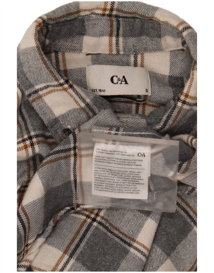C & A Chemise en Flanelle Homme Petit Carreau Gris Coton