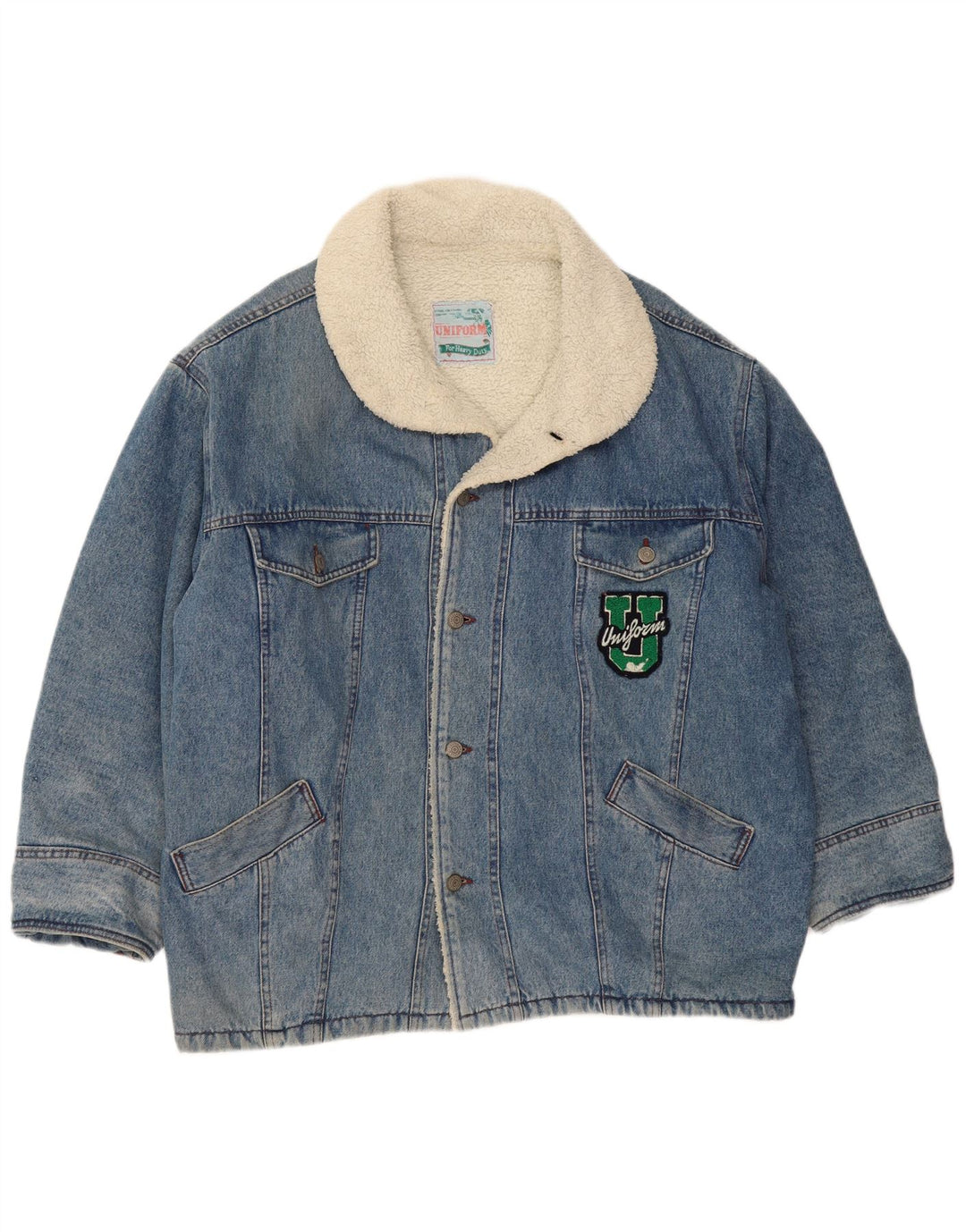 UNIFORM Veste Sherpa en jean pour homme UK 42 XL Bleu