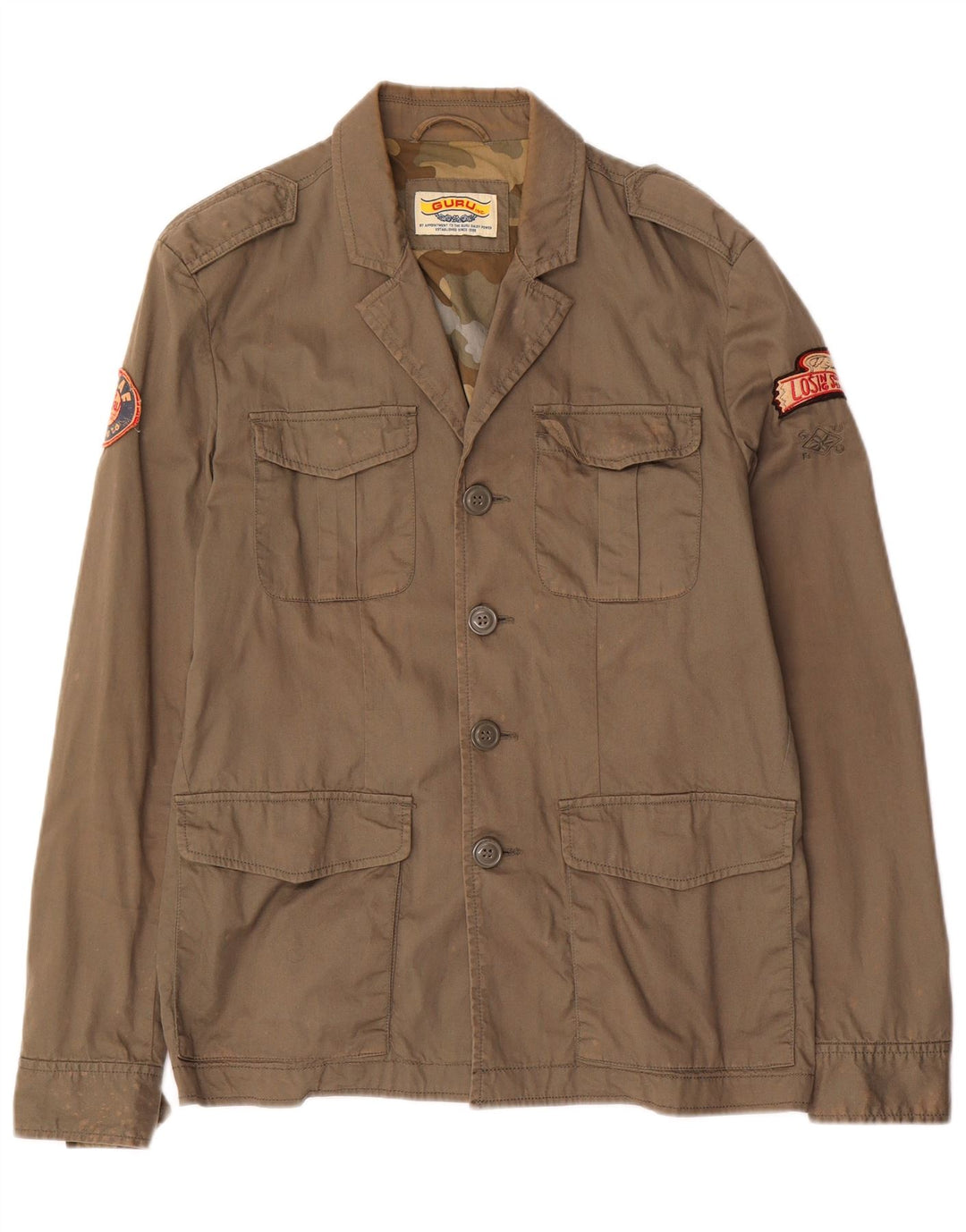 Guru Veste militaire graphique pour homme UK 40 Large Marron Coton