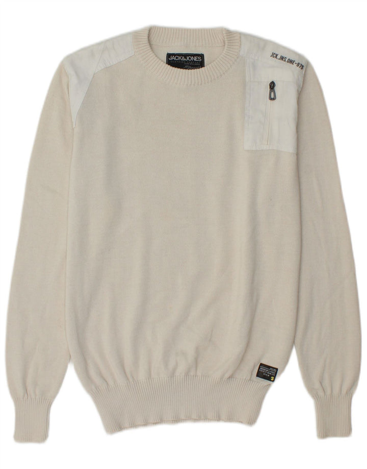 JACK & JONES Pull Graphique Ras du Cou Homme Blanc Cassé Petit
