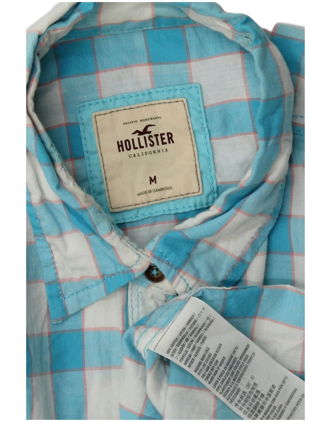 Hollister Chemise Femme UK 12 Medium Blue Gingham Cotton
