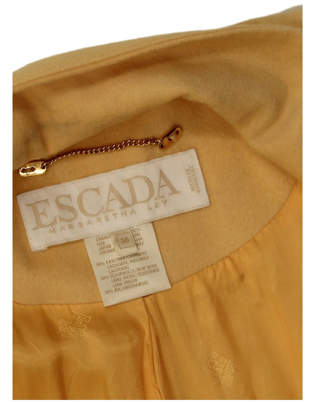 Escada Femmes Margaretha Ley Manteau Oversize EU 36 Petit Cachemire Jaune