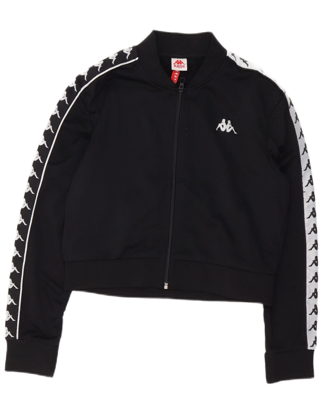Kappa Femmes Graphique Crop Survêtement Top Veste UK 14 Moyen Noir Polyester