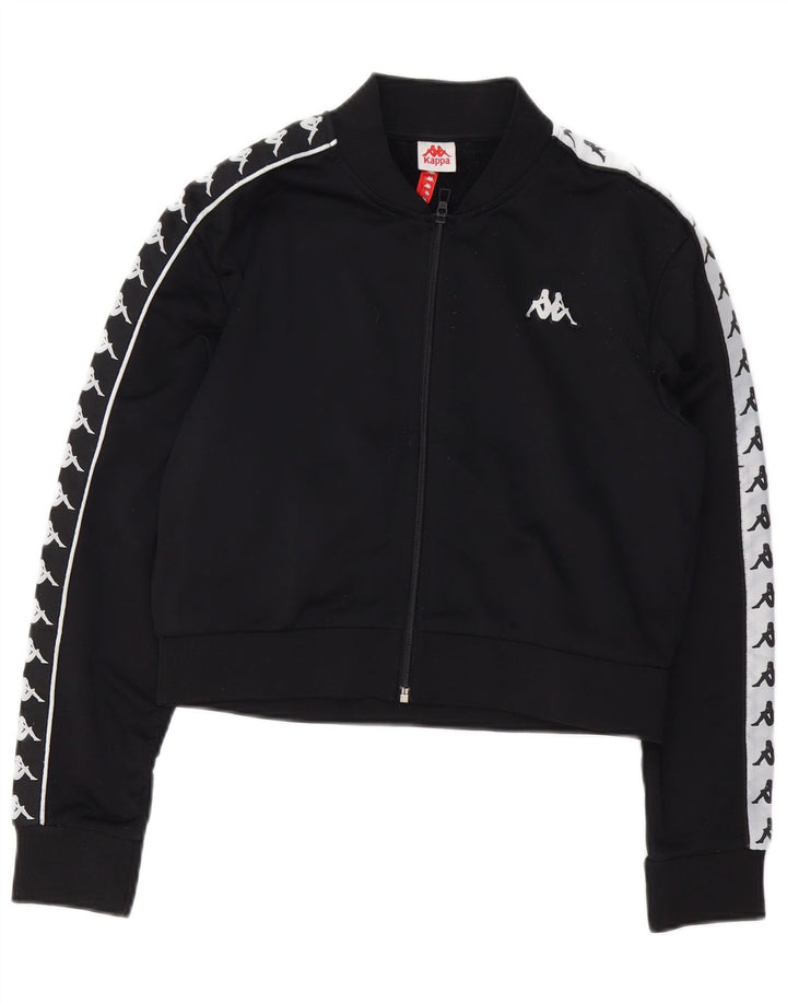 Kappa Femmes Graphique Crop Survêtement Top Veste UK 14 Moyen Noir Polyester