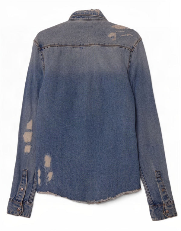 Zara Chemise en jean coupe décontractée en détresse pour homme Petit coton bleu