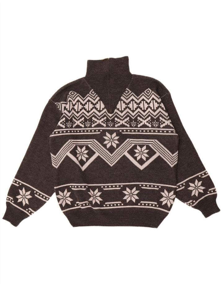 Jacques Lorant Pull col zippé pour homme Grand gris Fair Isle