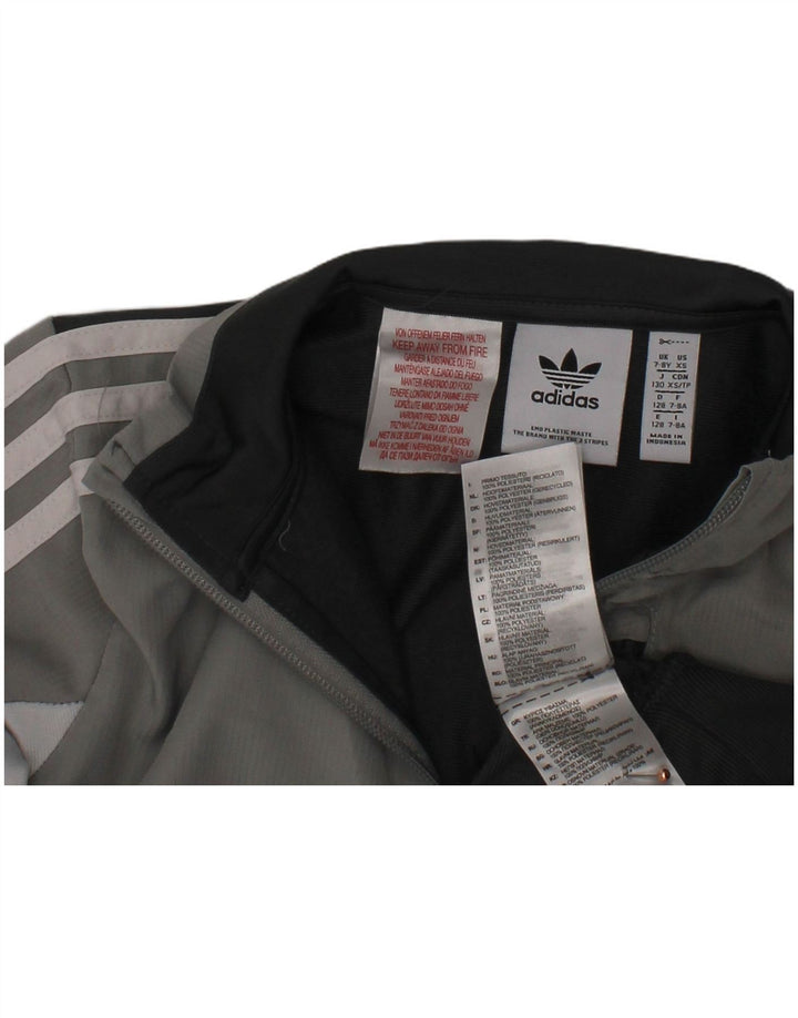 ADIDAS Boys Zip Neck Sweatshirt Jumper 7-8 Years Grey Colourblock
