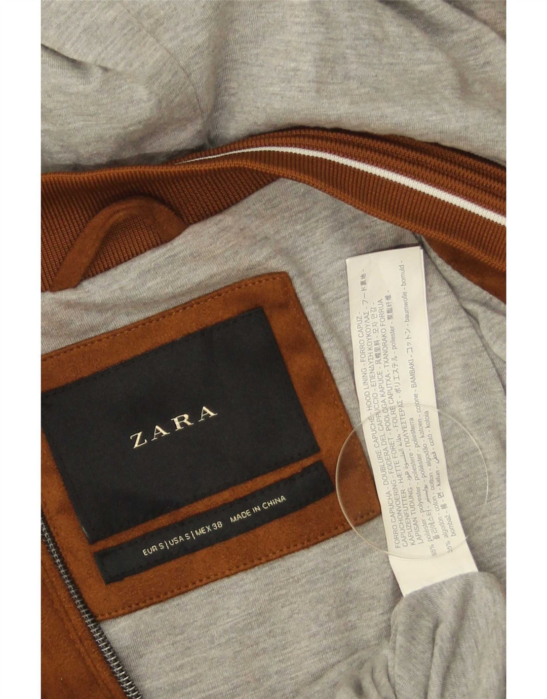 Zara Veste bomber à capuche pour homme UK 36 Petit Marron Polyester
