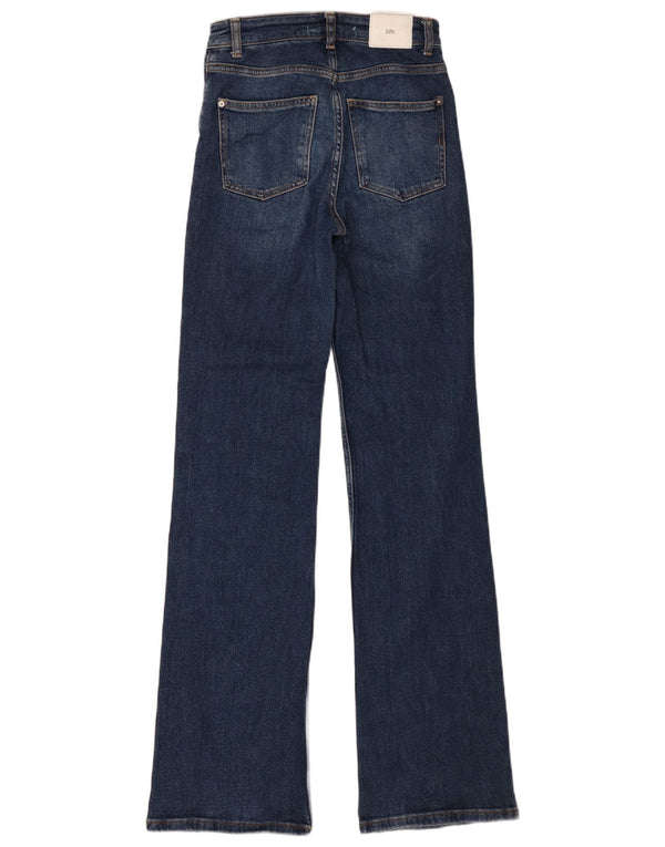 Zara Jean droit taille haute pour femme EU 34 2XS W24 L34 Bleu marine Coton