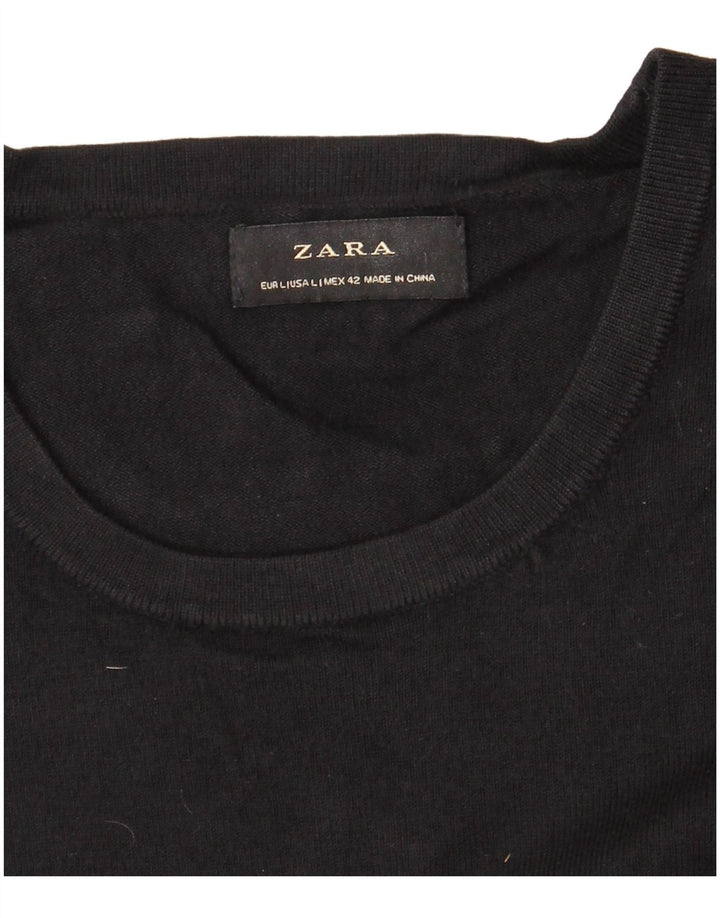 ZARA Pull à col rond pour femme UK 16 Large Noir