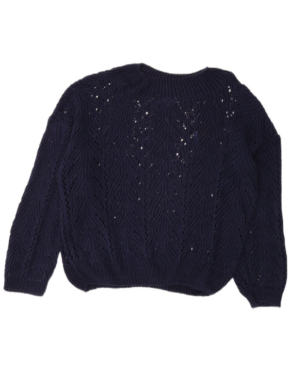 vintage Femmes Oversize Crew Neck Jumper Pull UK 18 XL Bleu Marine