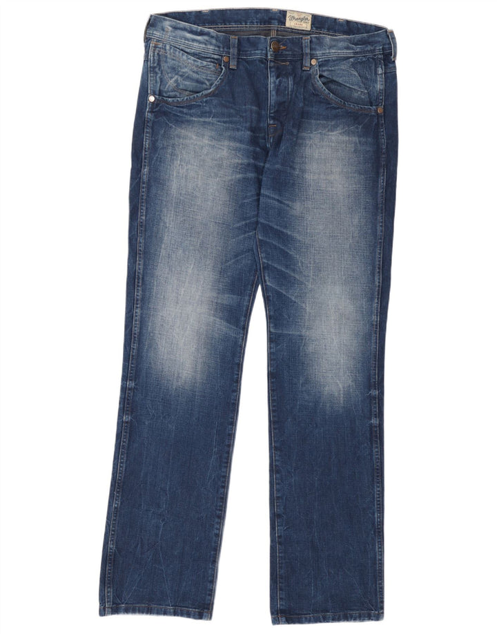 Wrangler Jean droit à manivelle pour homme W36 L34 en coton bleu