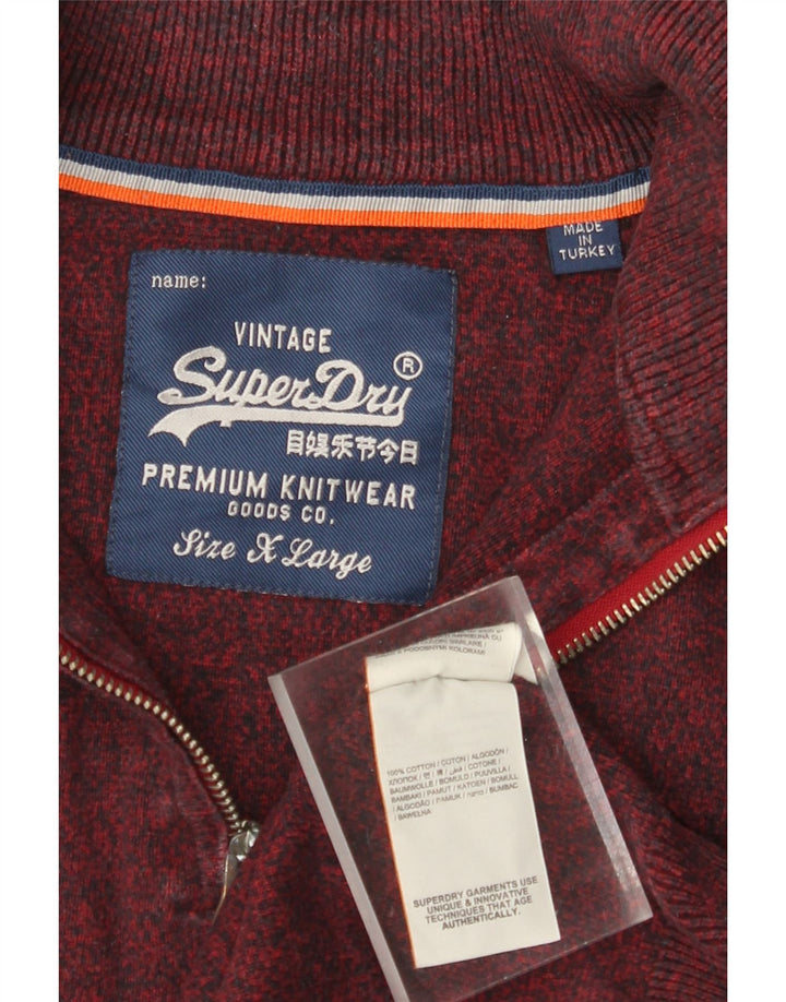SUPERDRY Pull col zippé pour femme UK 18 XL Coton moucheté bordeaux