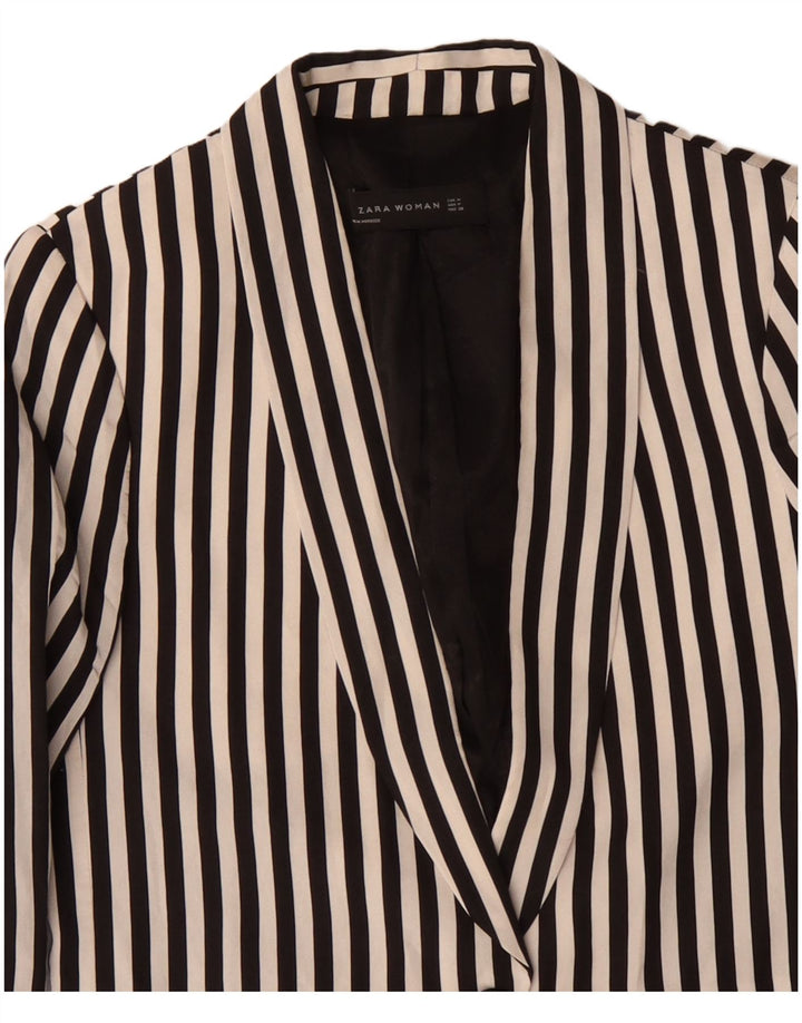ZARA Femme 1 Bouton Blazer Veste UK 12 Moyen Noir Pinstripe Polyester