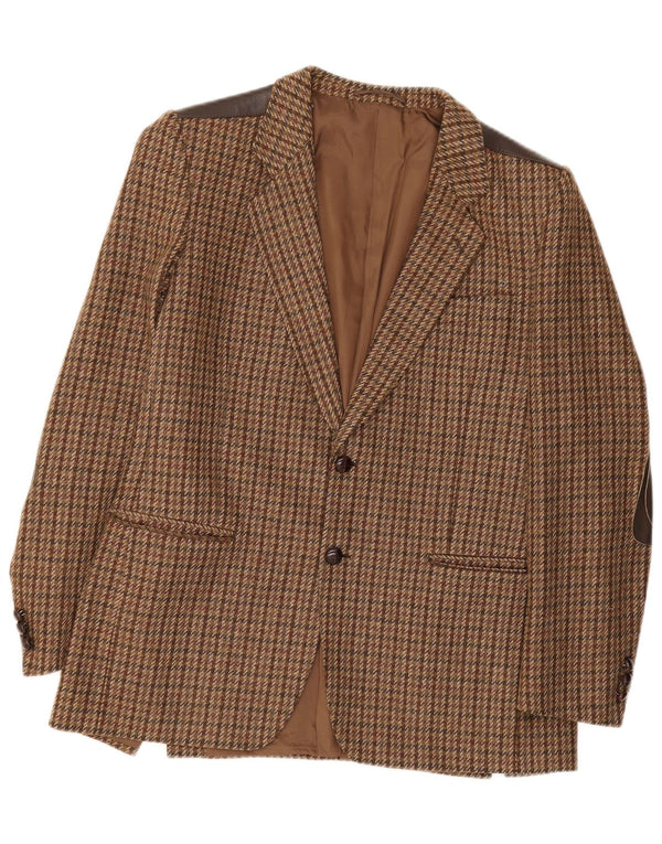 vintage Homme 2 Bouton Blazer Veste IT 52 XL Marron Pied-de-poule Laine