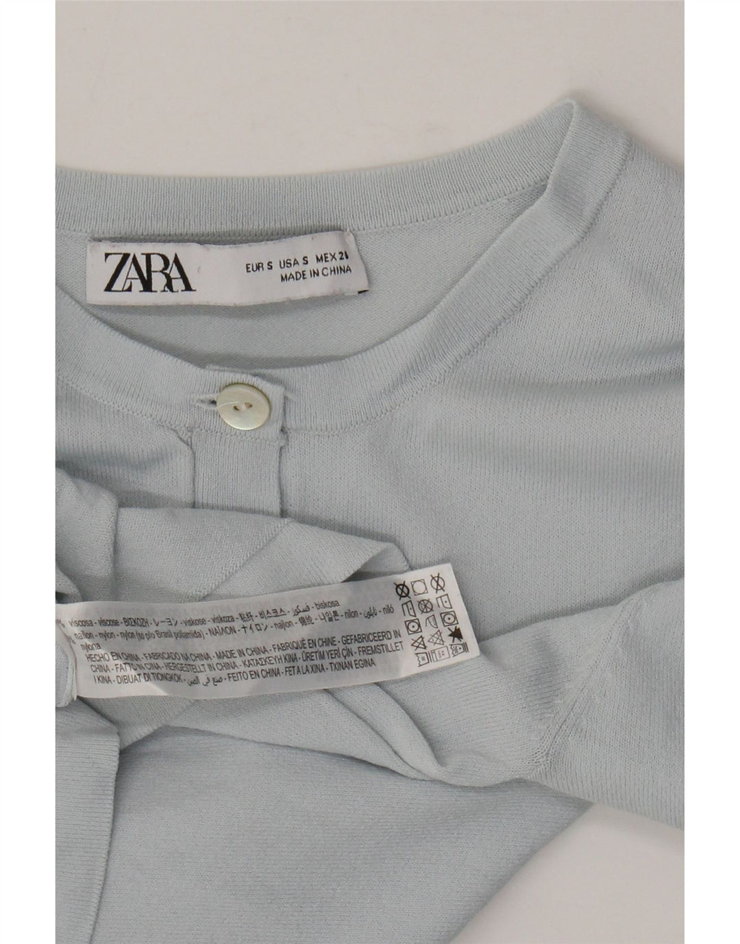 Zara Femme Top Manches Longues UK 8 Small Bleu Viscose