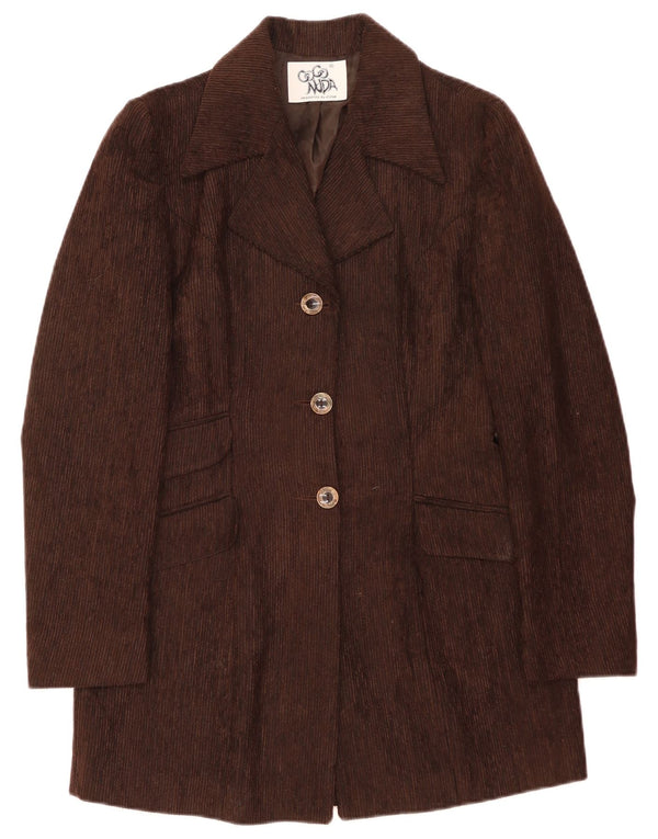 Coconuda Veste blazer longue en velours côtelé à 3 boutons pour femme UK 10 Small Marron