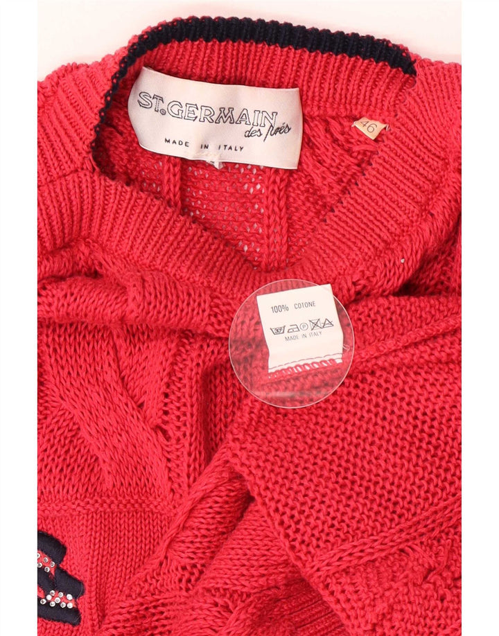 St. Germain Pull graphique à col bateau pour femme IT 46 Large Rouge Classique