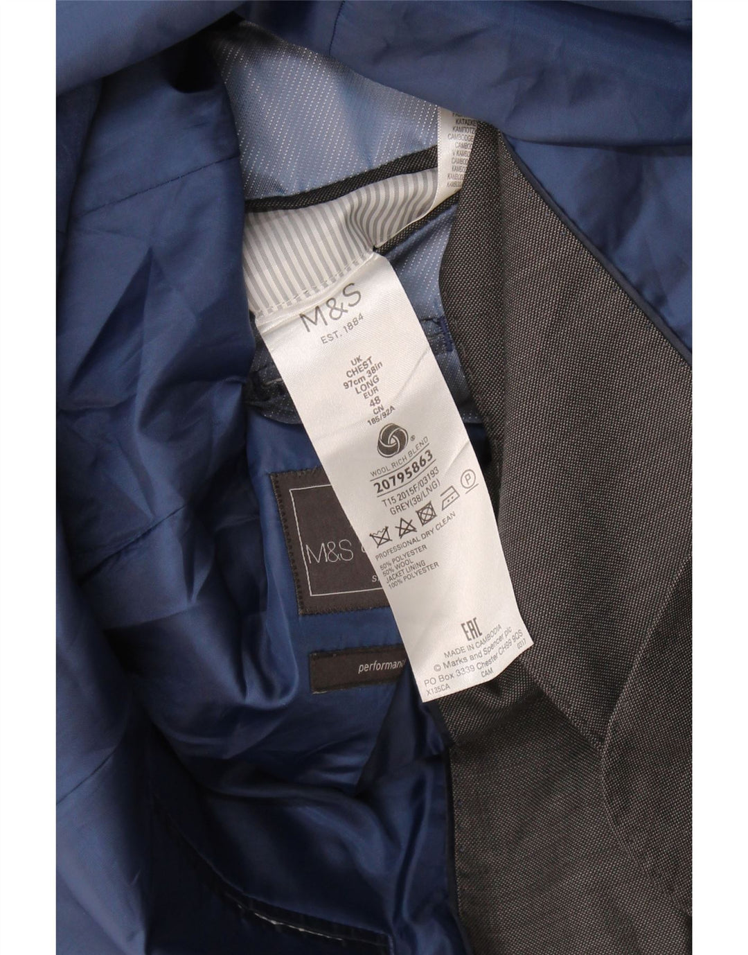 Marks & Spencer Veste blazer à 2 boutons pour homme EU 48 Gris moyen Polyester