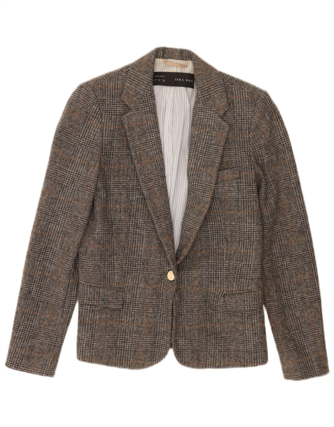 Zara Veste blazer à 1 bouton pour femme UK 12 Gris moyen à carreaux