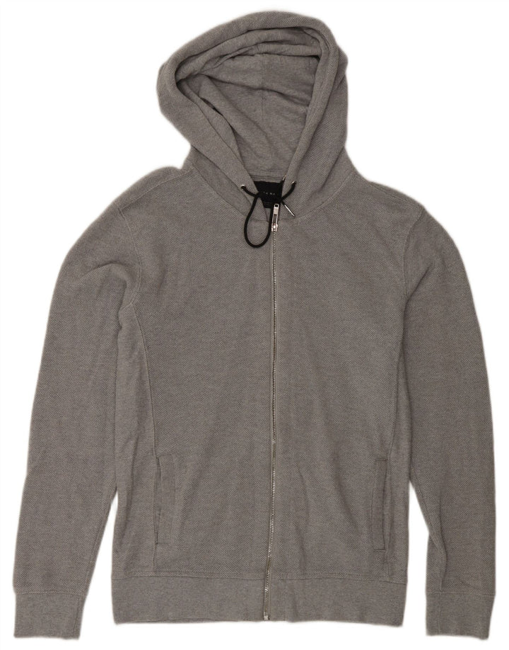Zara Pull À Capuche Zippé Homme Gris Moyen Coton