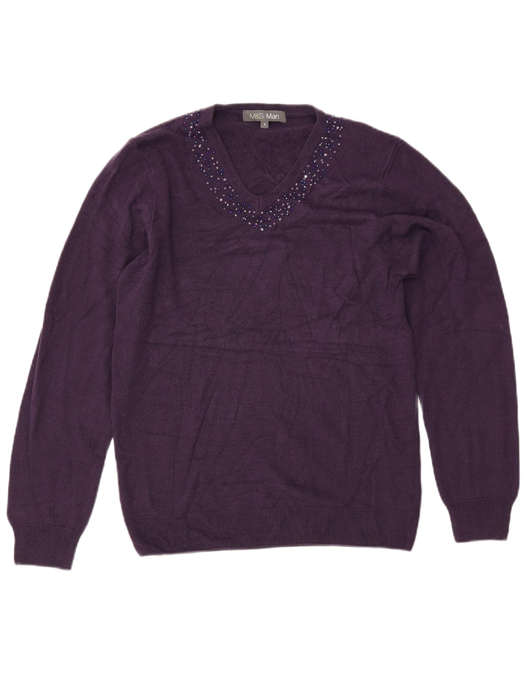 MARKS & SPENCER Pull col V pour homme Petit Violet Acrylique