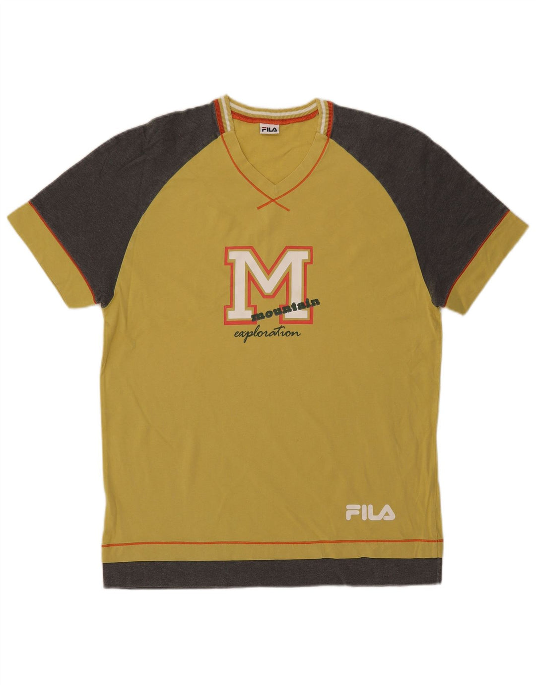 Fila T-Shirt Graphique Homme Jaune Moyen Coton Colorblock