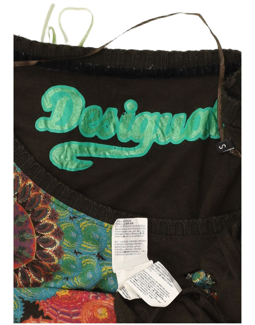 DESIGUAL Haut graphique à manches longues pour femme UK 10 Petit coton floral marron