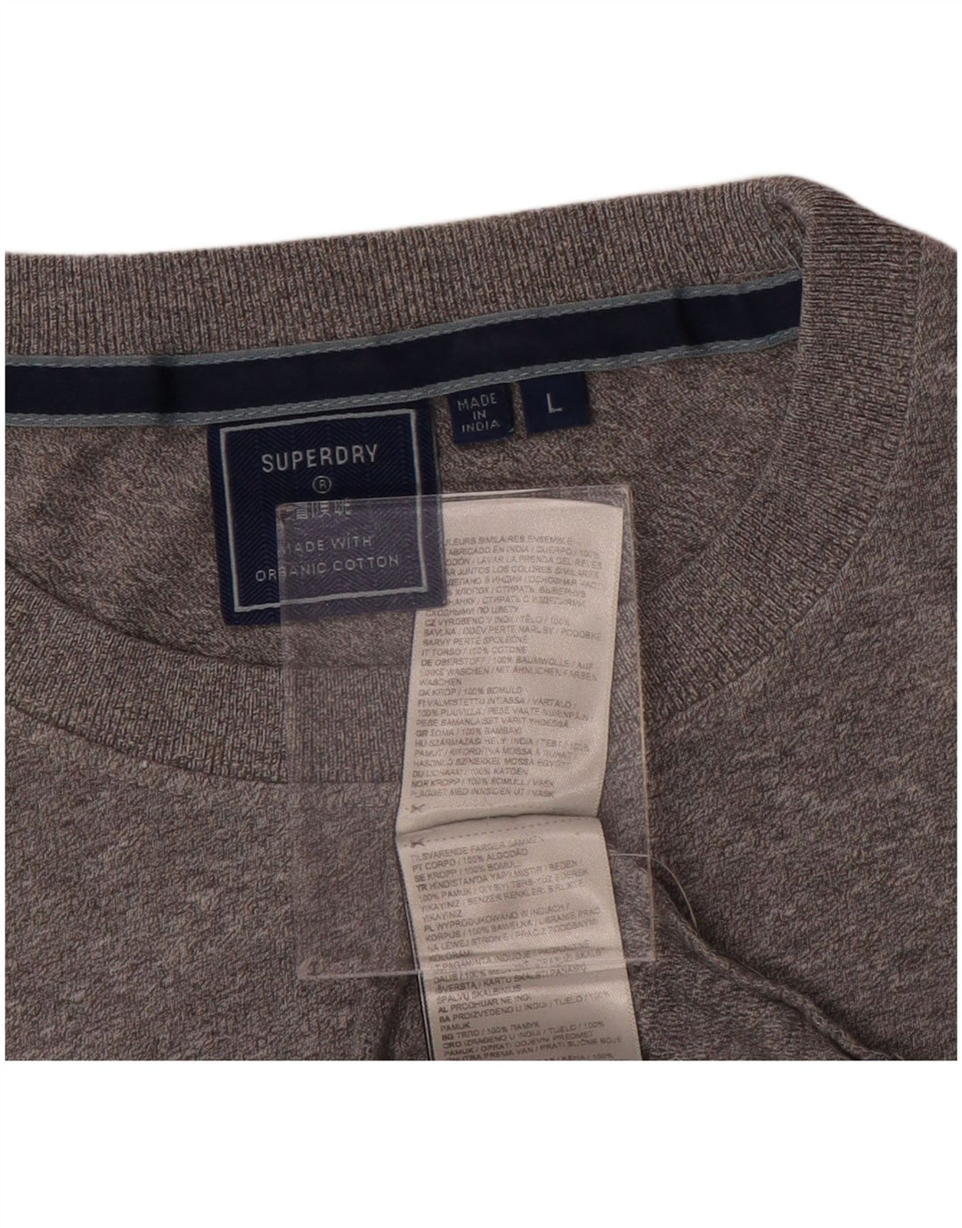 Superdry T-Shirt Femme Top UK 16 Large Gris Moucheté Coton