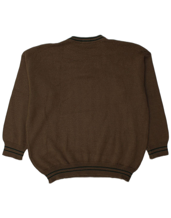 vintage Mens Crew Neck Jumper Pull XL Kaki Rayé