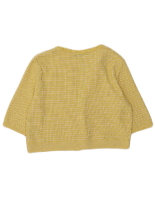Zara Womens Crop 1/2 Sleeve Open Bolero Jumper UK 10 Petit carreaux jaunes