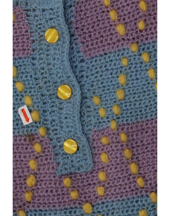 VINTAGE Femme Bouton Neck Jumper Pull UK 12 Bleu Moyen Rayé
