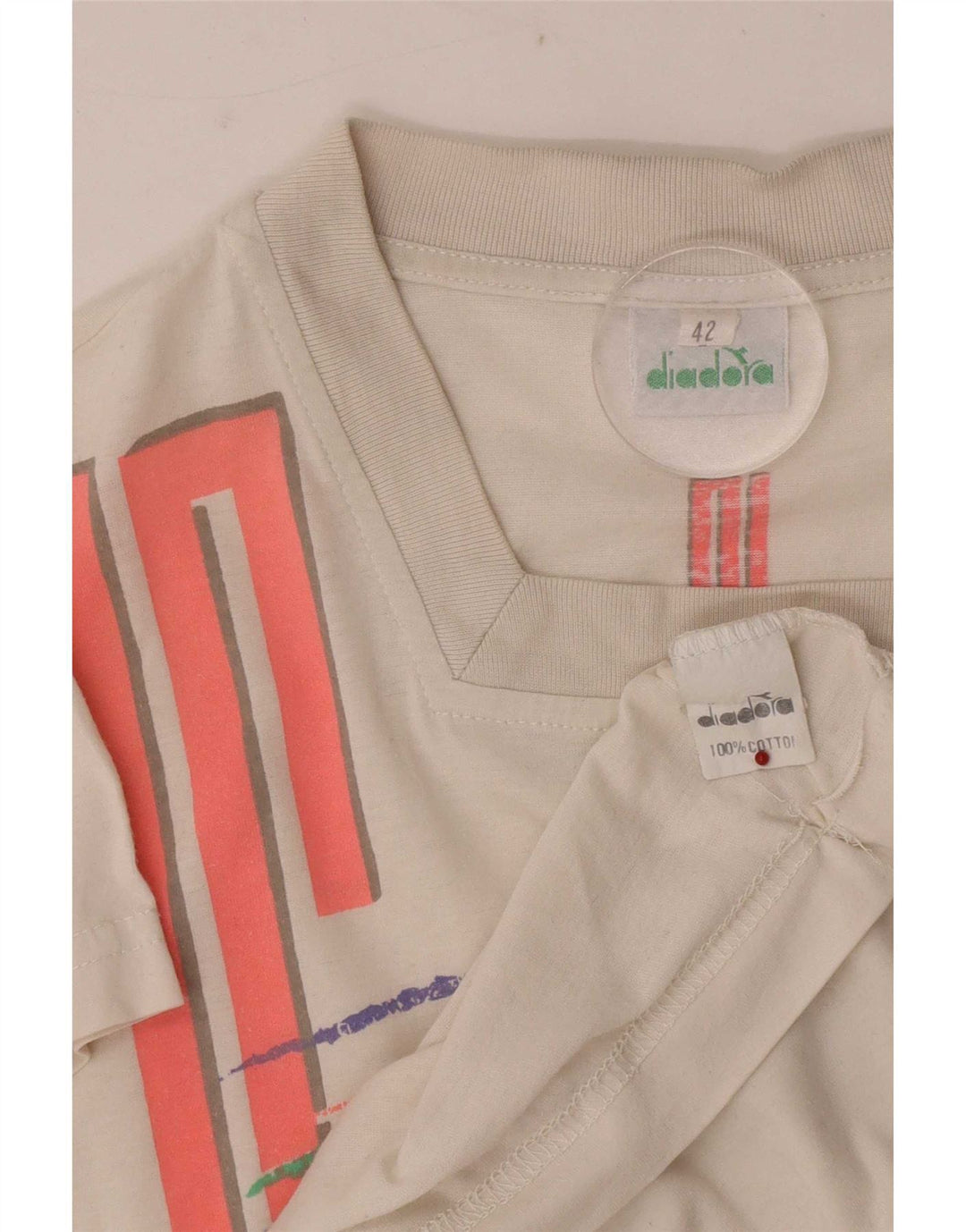 Diadora T-Shirt Graphique Femme Top IT 42 Coton Blanc Moyen