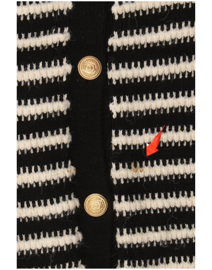 MARKS & SPENCER Pull Cardigan Femme UK 10 Petit Acrylique Rayé Noir