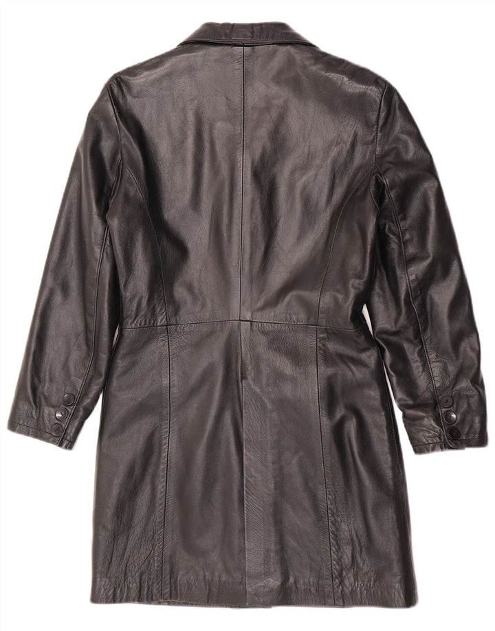 manteau en cuir femme vintage UK 12 Cuir noir moyen